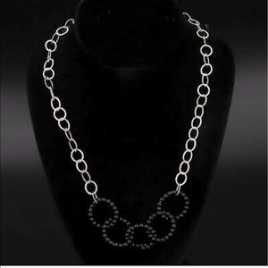 Sterling Silver - Black Agate Bead Hammered Circle Link